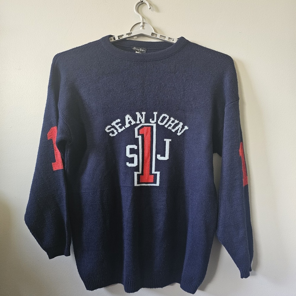 Sean John Sweater Men's Size 2X Vintage Made In USA 90's Navy Blue